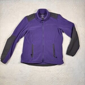 LL Bean Fleece Jacket Womens M Purple Black Polartec Full Zip colorblock